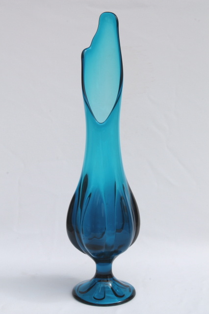 Vivid blue art glass swung shape vase, vintage Viking epic line bluenique