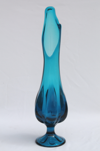 Vivid blue art glass swung shape vase, vintage Viking epic line bluenique