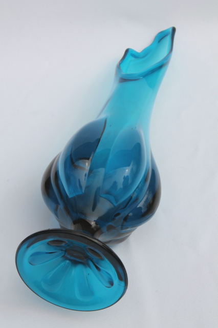 Vivid blue art glass swung shape vase, vintage Viking epic line bluenique