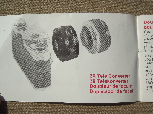 Vivitar 2X Tele Converter camera lens attachment w/ manual & case