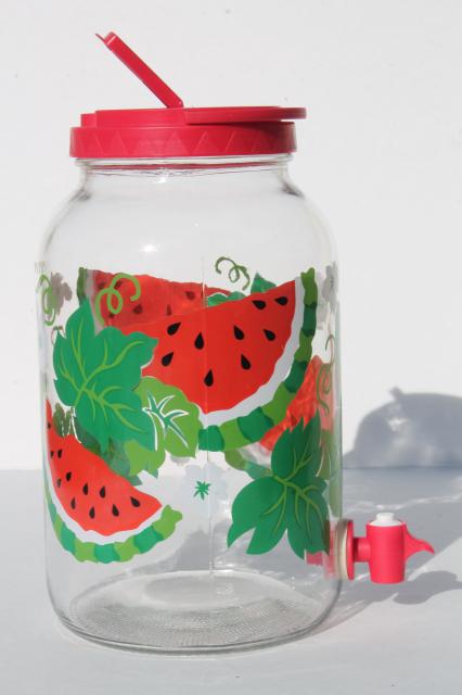 watermelon print gallon sun tea jar, glass jar beverage dispenser / fridge water bottle