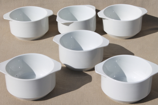White ironstone restaurant china ramekin bowls, individual casserole dishes set of 6