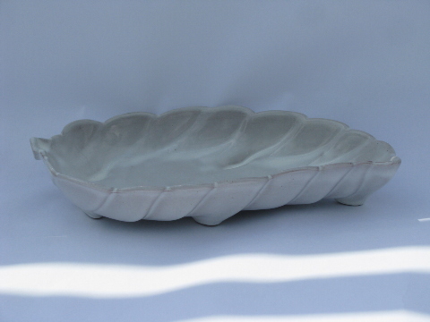 White leaf shape dish, vintage Frankoma pottery