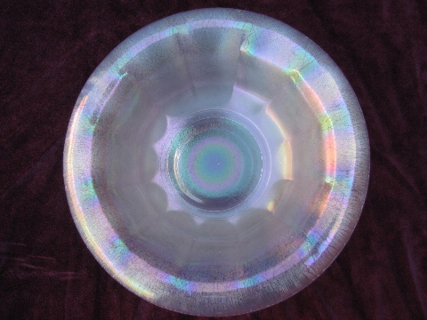 White opalescent stretch glass console bowl, vintage art glass