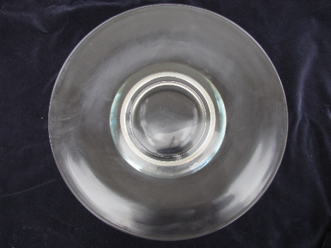 Wide silver band glass vintage Dorothy Thorpe bowls, Studio cake plate