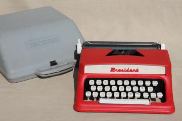 working toy typewriter, vintage Tom Thumb President typewriter in candy apple red