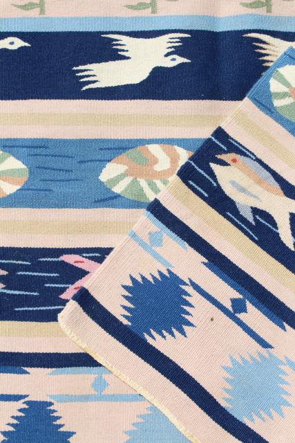 woven throw rug w/ seagulls, shells, fish - ocean & sand colors for beach house 